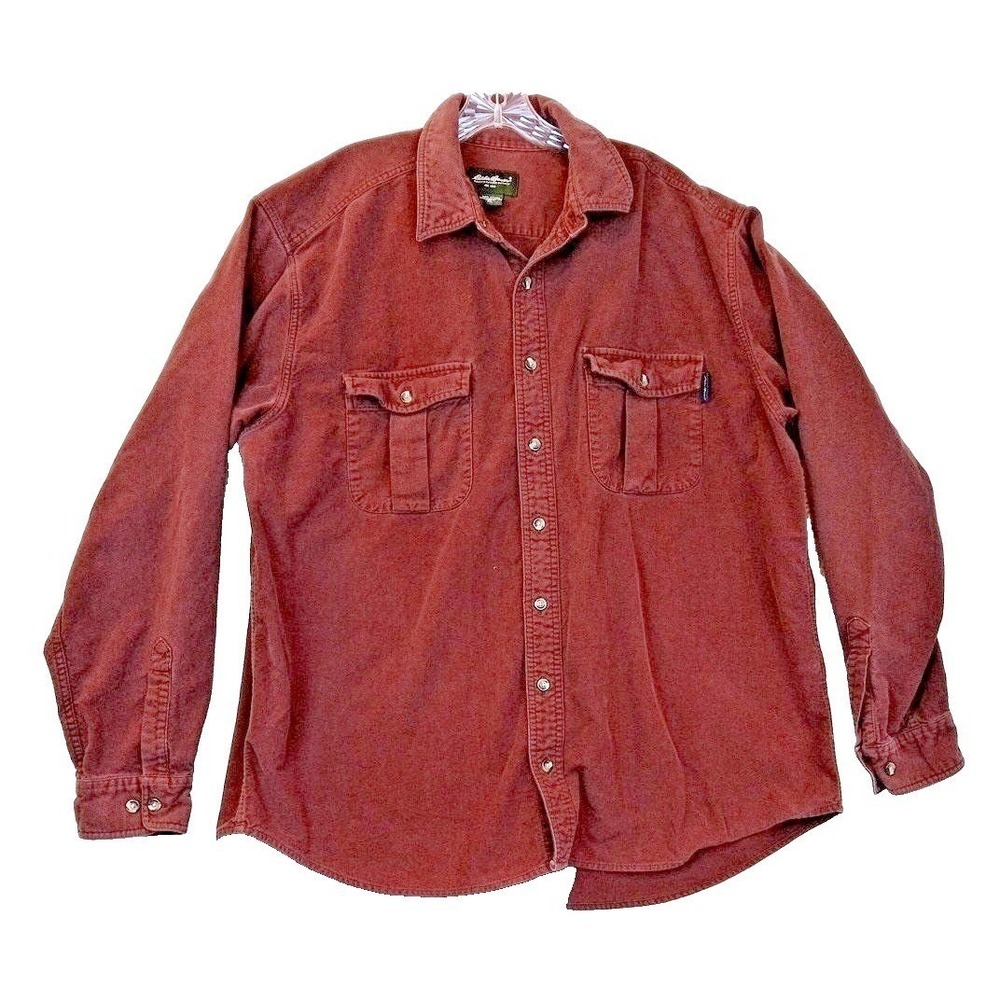 Eddie Bauer Mens XL Tall Burgundy Red Cotton Twill Button Down Shirt Outdoor L/S